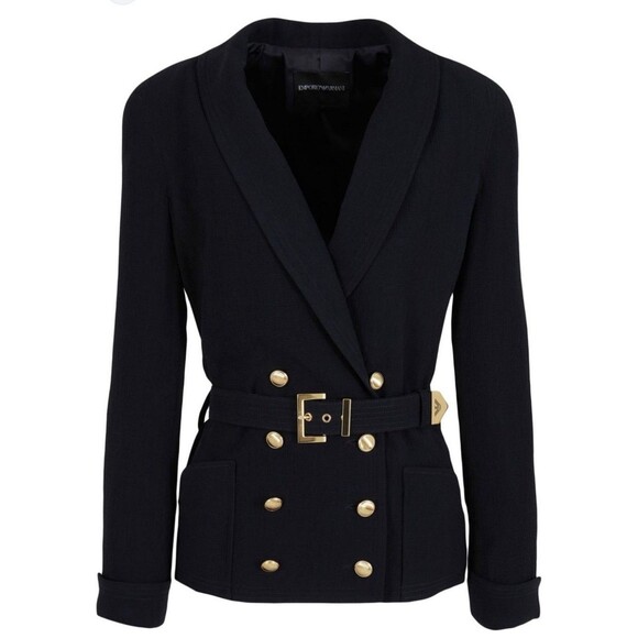 emporio armani fitted double breasted blazer jacket Belted Emblem Sz 42 / 4 - Picture 2 of 16